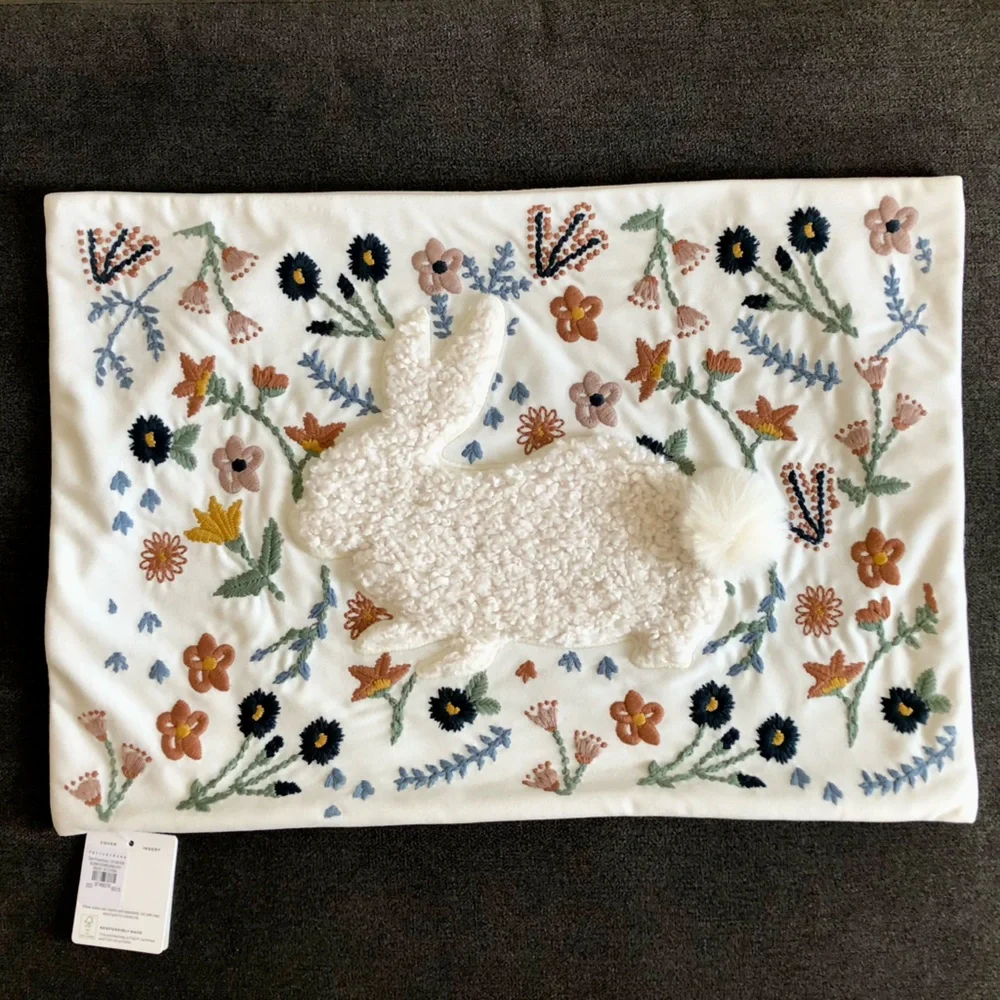Pottery Barn Bunny Embroidered Lumbar Pillow Cover